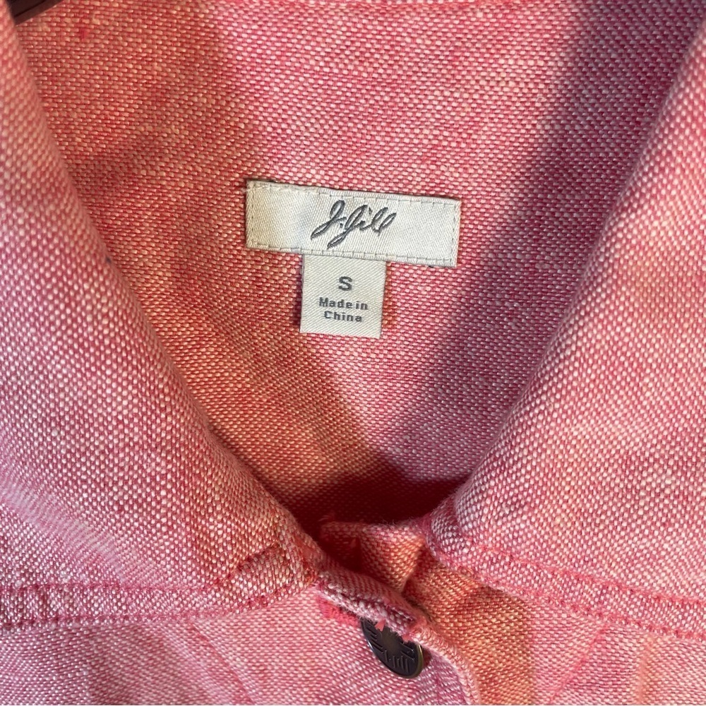 J Jill Linen Shirt Jacket Shacket S Red Button Front Long Sleeve Crop Pockets - Picture 3 of 8